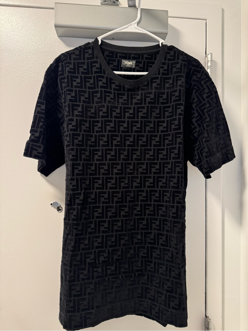 Fendi Black Velvet FF Monogram Short Sleeve Tee